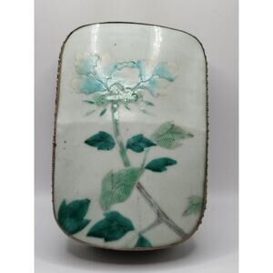 Vintage Chinese Porcelain Trinket Box Silver Tone Handcrafted Floral